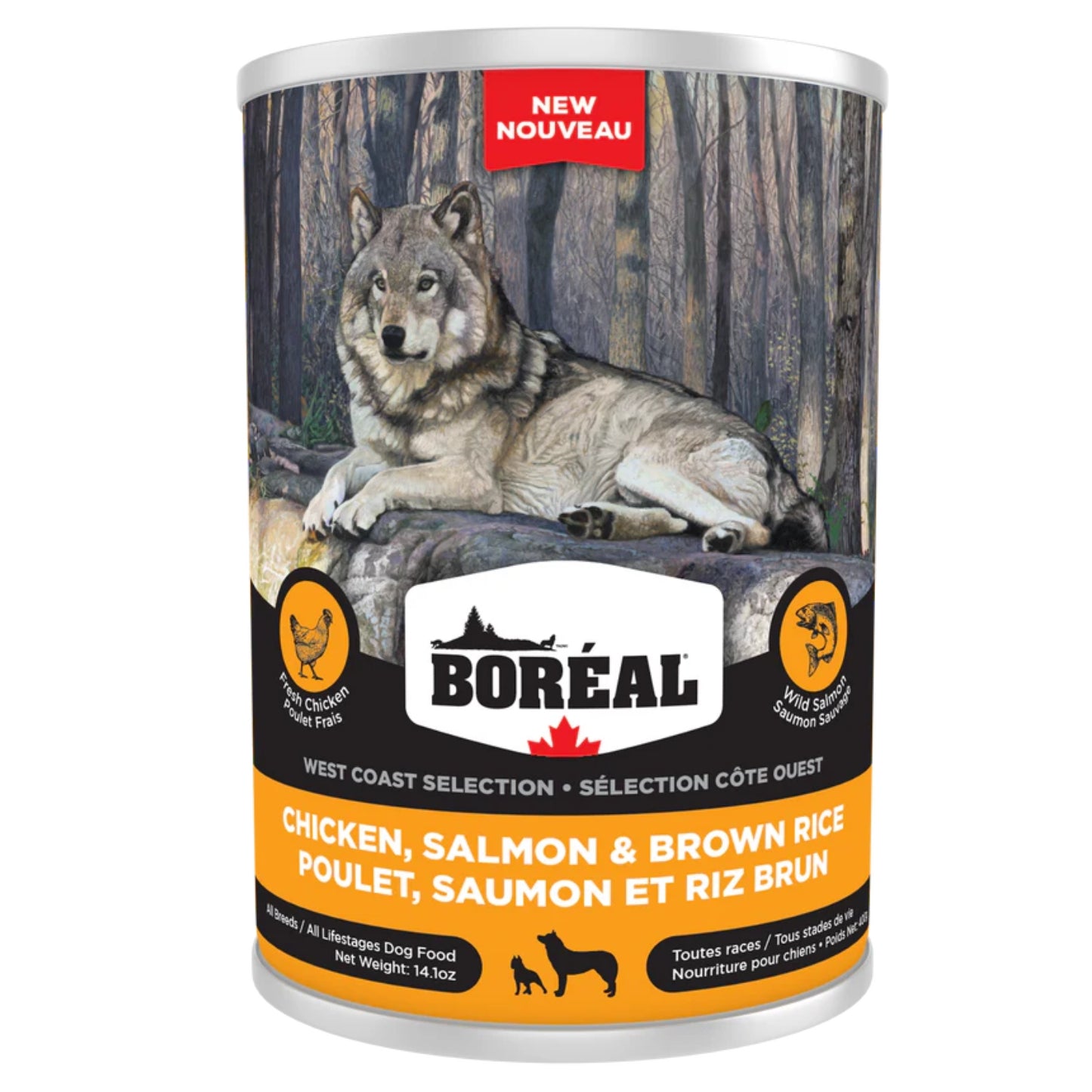 CÔTE OUEST | Nourriture en conserve pour chien - Poulet, saumon & riz brun / 400g